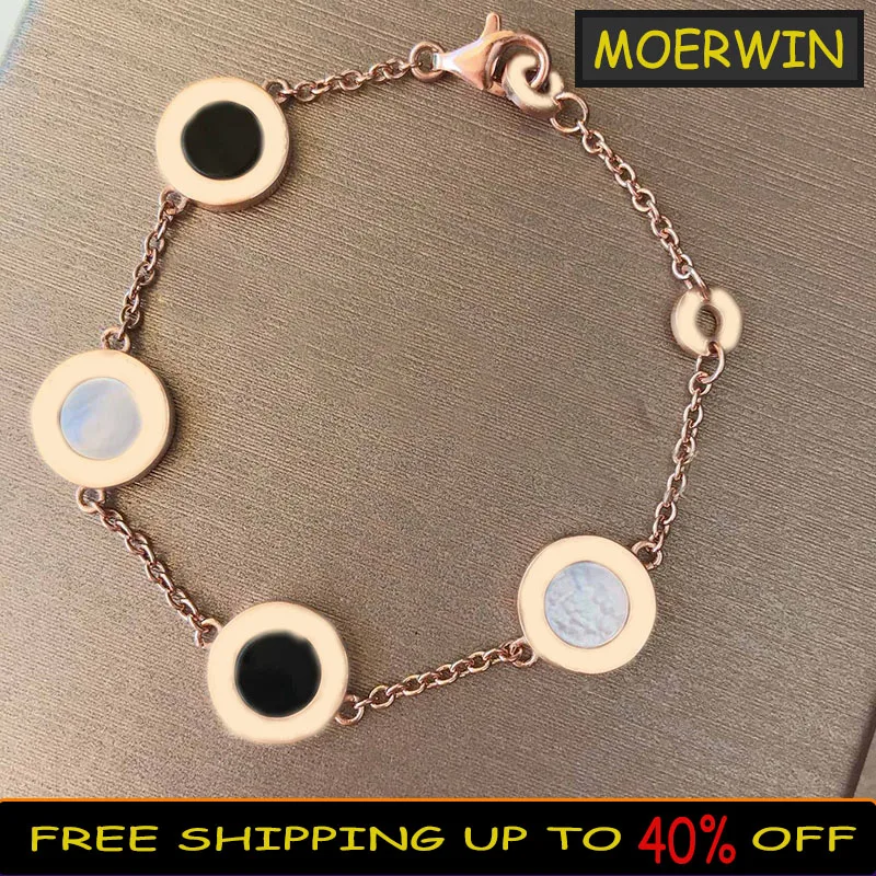 

Luxury Brand Fashion Sterling Silver Color Bracelet Colorful Round Agate Mother-of-Pearl Bracelet Women's Favorite Jewelry Gift