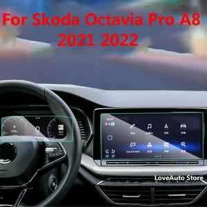 for skoda octavia pro a8 2021 2022 navigation tempered film central control screen protective film hd anti blue film protector free global shipping