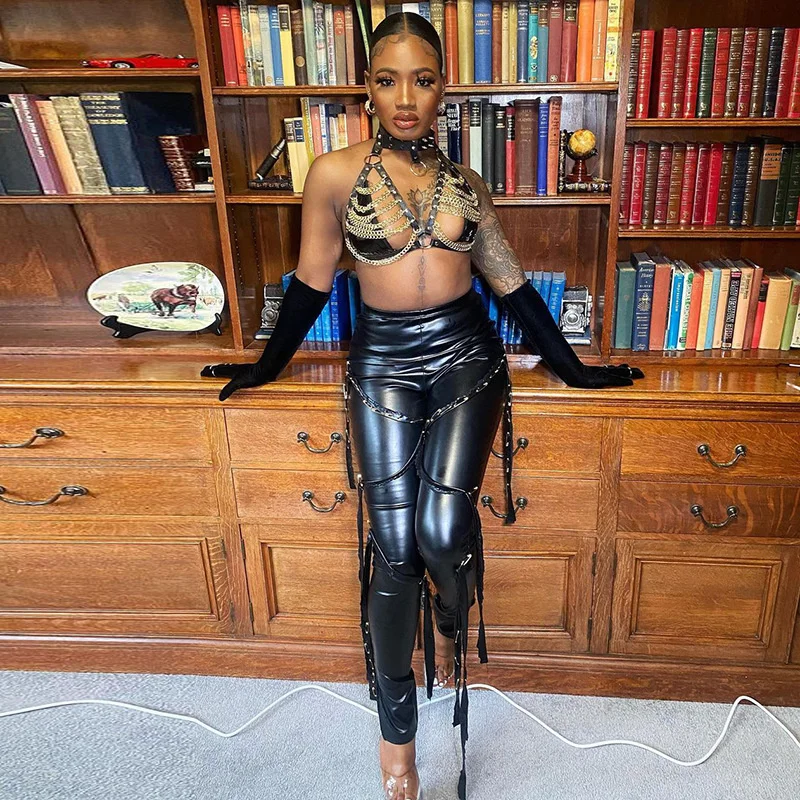 

2021 женские модные Осенние Новые однотонные пикантные облегающие брюки из искусственной кожи с высокой талией