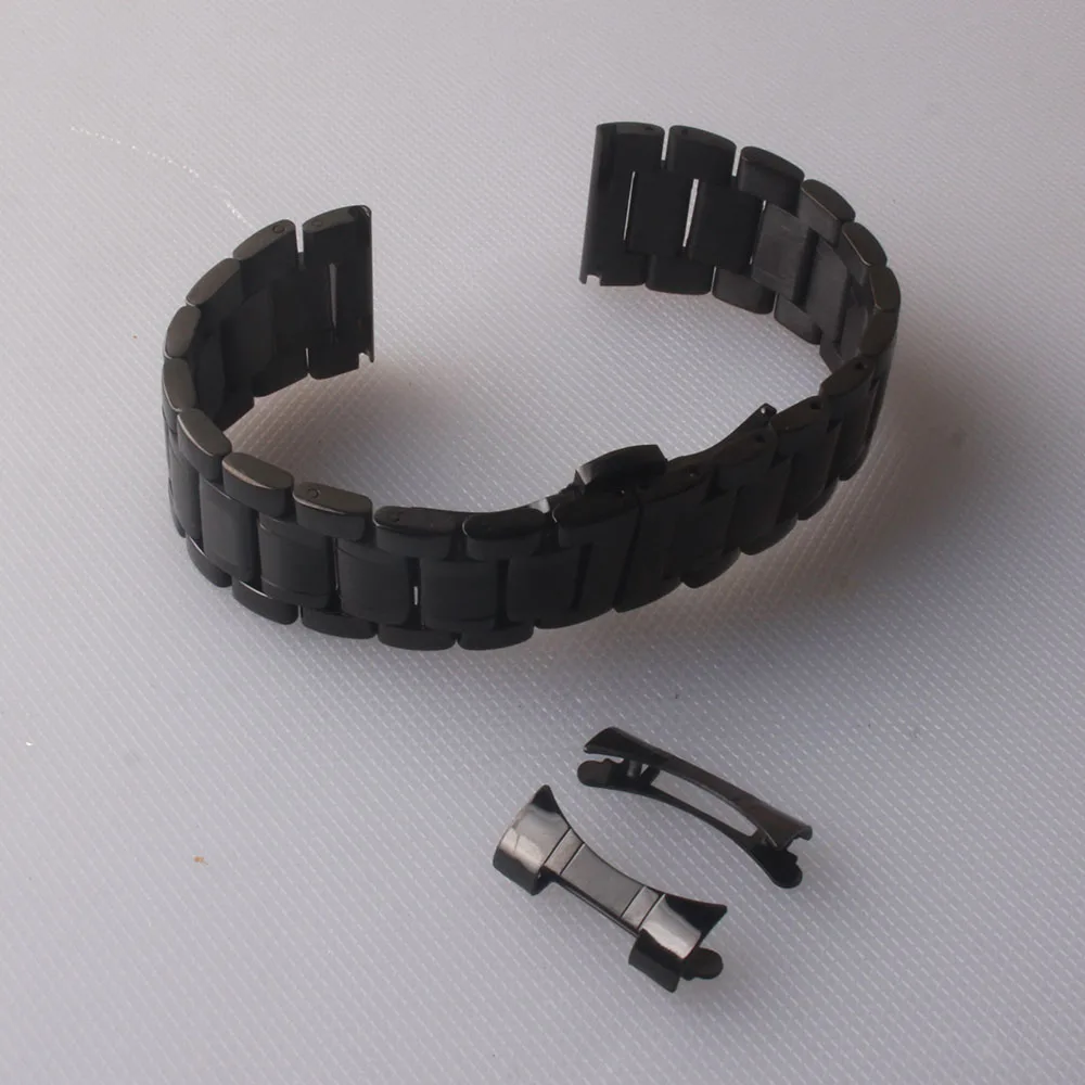 

Black Watchband Strap 14mm 15mm 16mm 17mm 18mm 19mm 20mm 21mm 22mm 23mm 24mm Stainless Steel Metal Watch accessories Curved ends