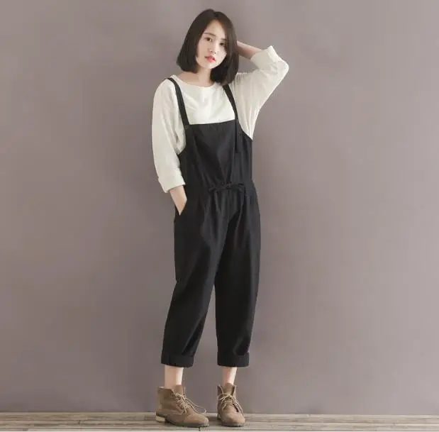 Женские комбинезоны Harembroek черные хлопковые брюки размера плюс повседневные