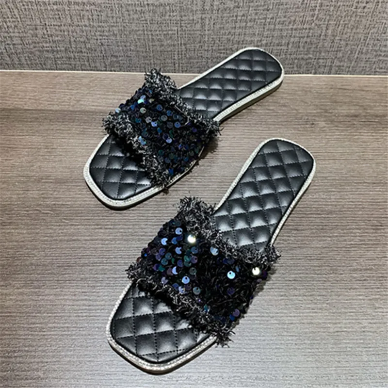 

Women Outdoor Summer Slipper Plus Size 31-45 Ladies Beach Slide Flip Flops Fashion Sequins Open Toe Female Flip Flops