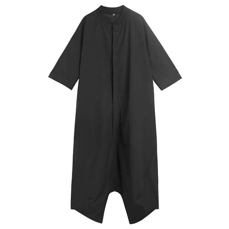 Summer Casual Men's Jumpsuit Plain Color Suspender Baggy Pants Punk Black 2021