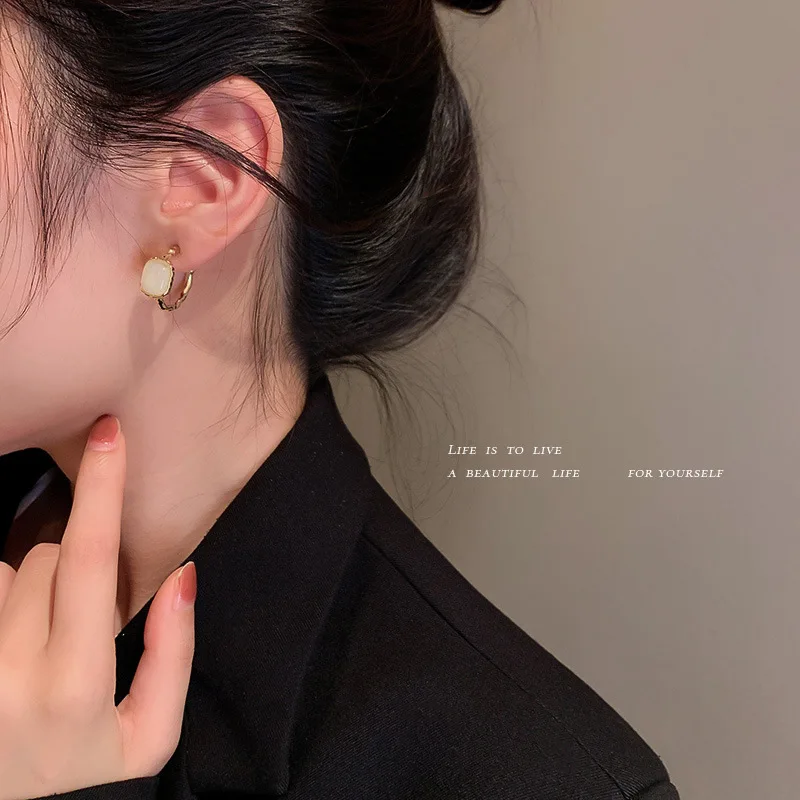 Модные французские винтажные простые серьги с опалом женские офисные