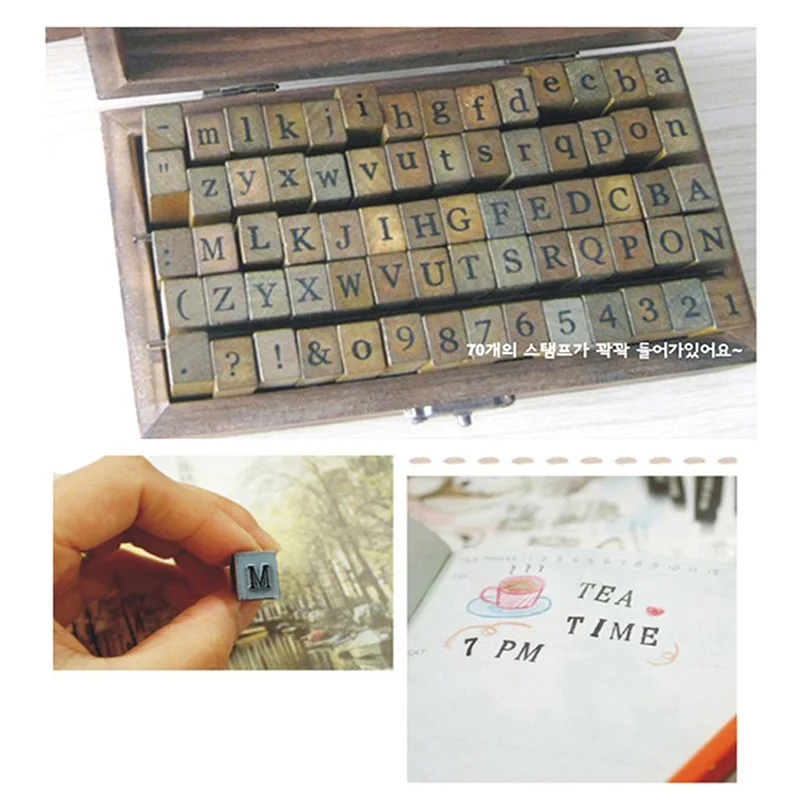 70 шт./компл. Ретро деревянный штамп алфавит с изображением букв и цифр коробкой