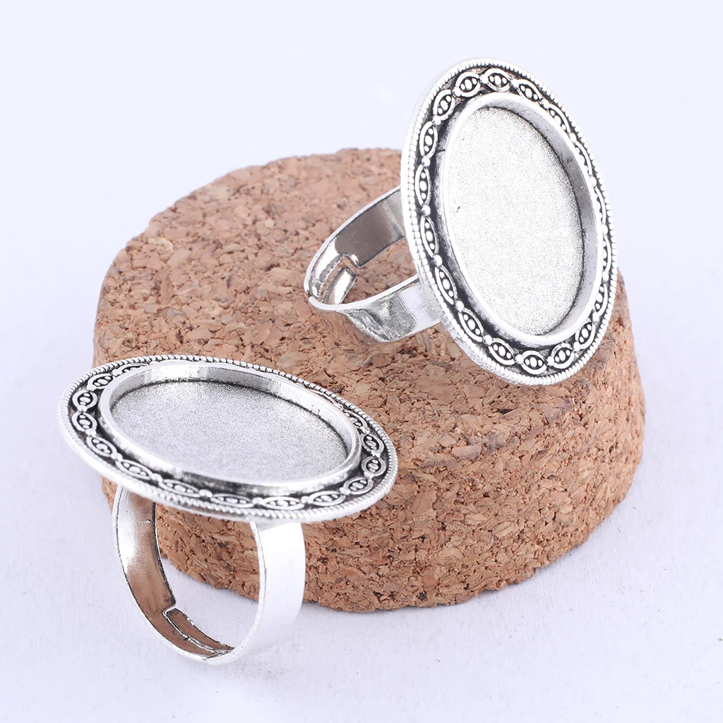 

10pcs Antique Silver Metal Adjustable Ring Blanks Fit 20mm Round Cabochon Base Settings Diy Bezels For Jewelry Making