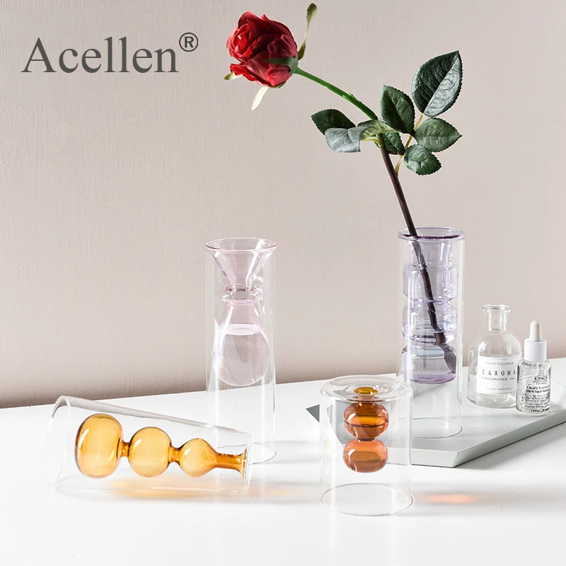 Скандинавская двухслойная витражная ваза гидропонная для цветов домашнее