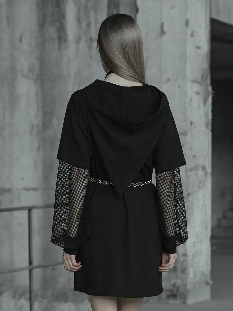 Женское кружевное платье в стиле панк с длинным рукавом Повседневное капюшоном и