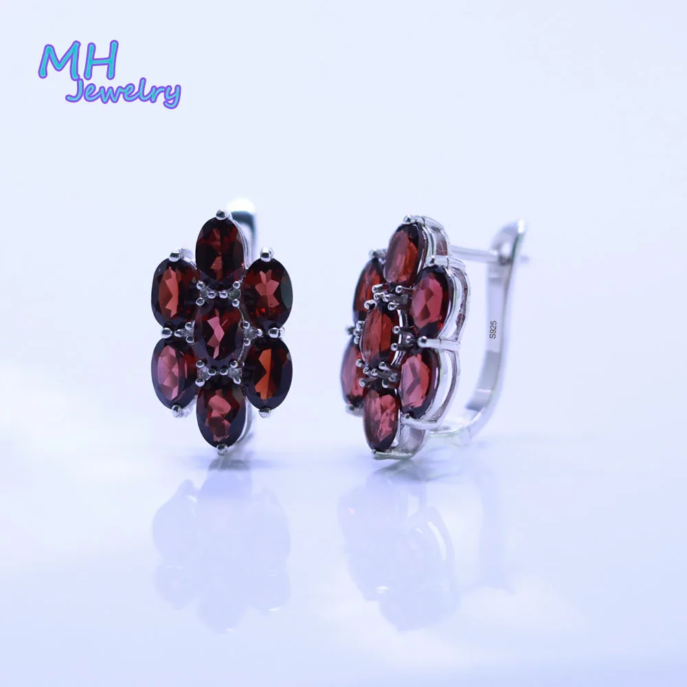 

MH natural red garnet fashion Earring Sterling 925 Silver oval 4*6 mm Fine Jewelry For Women Lady Gift free express MHE0087