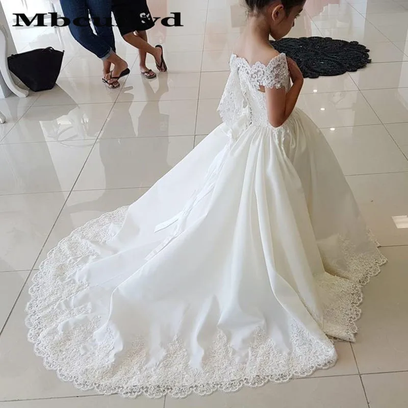 Атласные платья Mbcullyd для девочек с цветочным принтом принцесс кружевные