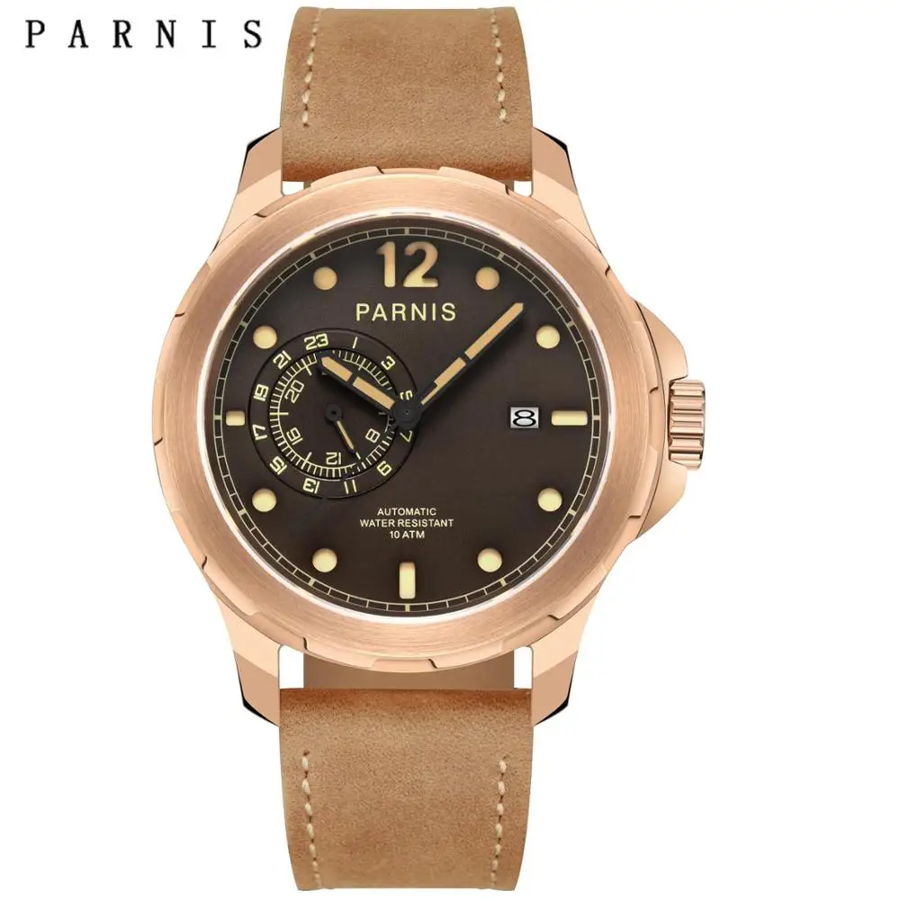 gold 1 Parnis, 44 м, мужские часы s, автоматические механические светящиеся водонепроницаемые черные часы, мужские часы с календарем,, подарок для мужчин, relojes hombre - Цвет: gold 1