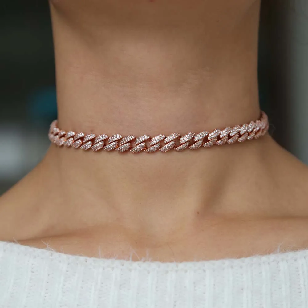 New 8mm Rainbo CZ Iced Out Hiphop Bling Miami Curb Cuban Link Chain Necklace For Women Rock Adjust Size Choker Jewelry | Украшения и