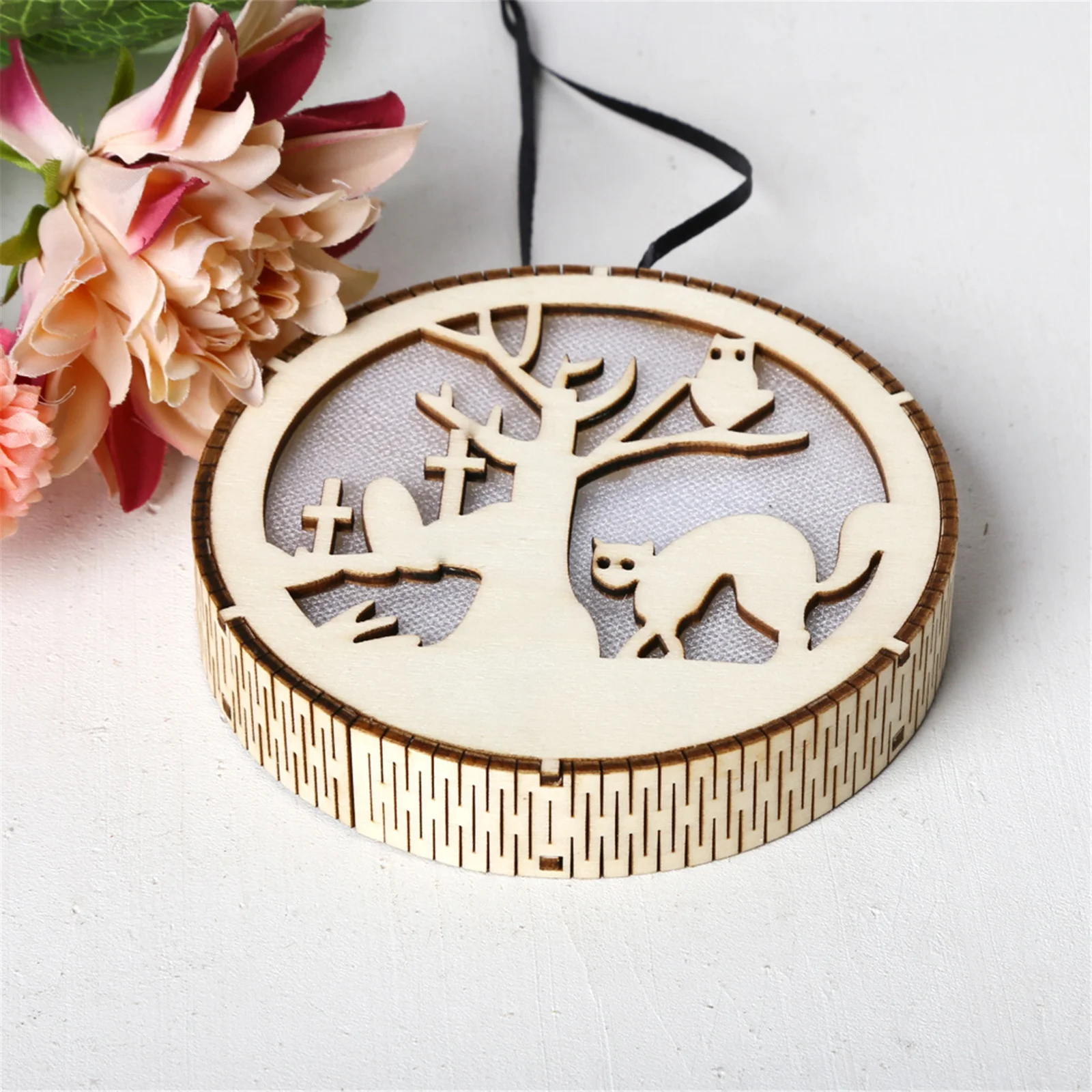 

HOT LED Halloween Wooden DIY Craft Ornament Pendant Hanging Light Witch Elf Pumpkin Haunted Props Halloween Party Decoration