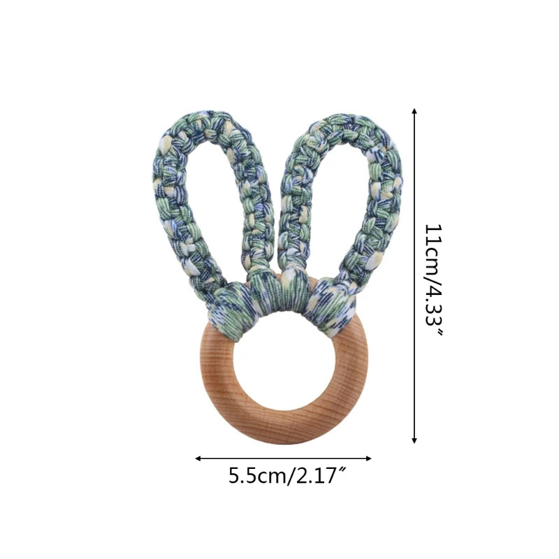 

Baby Wooden Hand Grasp Toy DIY Knitting Rabbit Ears Teether Bracelet Handheld Bell Rattle Intelligence Gifts for Infants