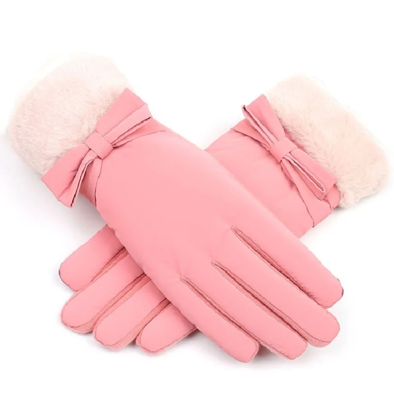 

Outdoor touch screen warm gloves, girls bowknot burrs and velvet warm gloves Winter riding and driving waterproof and windproof