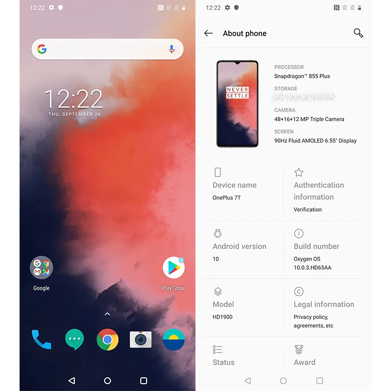 Мобильный телефон с глобальной ПЗУ OnePlus 7 T 7 T 8GB 128 GB, Восьмиядерный процессор Snapdragon 855 Plus, экран 6,55 дюйма, 48мп, тройная камера, телефон nfc
