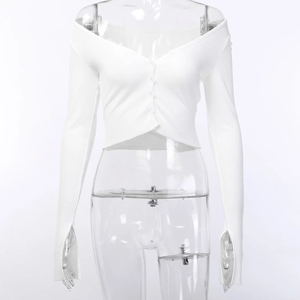 Сексуальный женский однотонный облегающий Топ с длинным рукавом глубоким