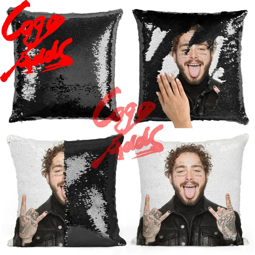 Подушка с блестками Post Malone | Наволочка Двухцветная подушка Подарок для нее Него