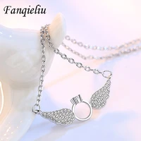 fanqieliu luxury vintage jewelry angel wings crystal pendants necklaces real 925 sterling silver necklace for women fql21065