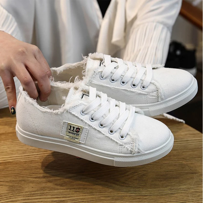 Прямая поставка женский холщовая обувь кеды суперзвезды На Шнуровке Для девочек