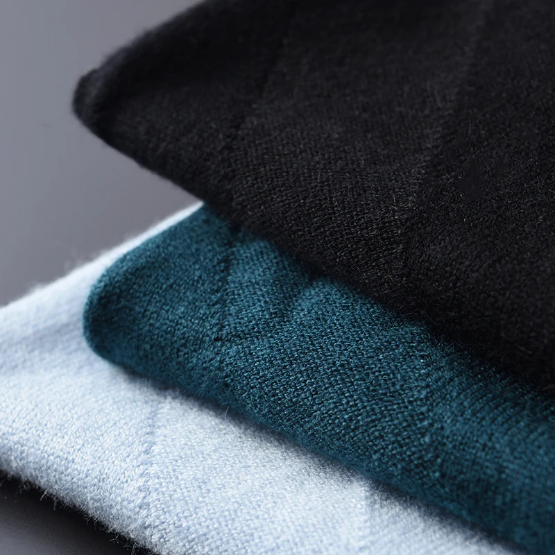 Одноцветный мужской роскошный компьютерный вязаный свитер с воротником под