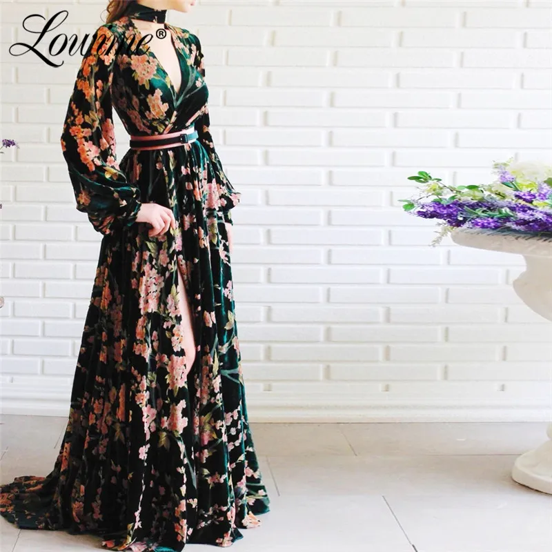 Платье женское вечернее с V-образным вырезом элегантное велюровое платье