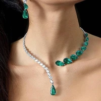 vintage green zircon rhinestone bridal water drop open choker necklace prom wedding jewelry for women crystal collar necklace