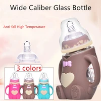 hot infant baby cute feeding glass bottle safe silicone milk bottle with handle soft mouth newborn drink training feeding bottle