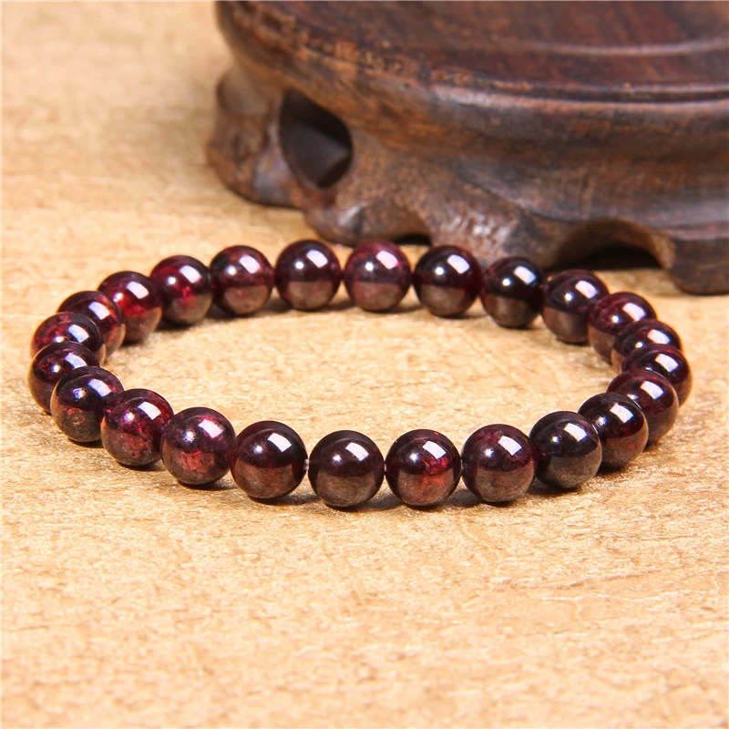 Мужские и женские браслеты из натурального граната 8 мм винно-красные бусины
