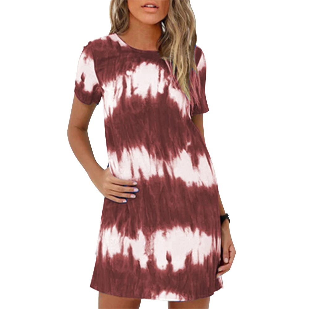 

Women Gradient Print Casual Sundress New 2021 Round Neck Short Sleeve Tie-Dye Dress Fashion Loose Party Mini Dress Vestidos
