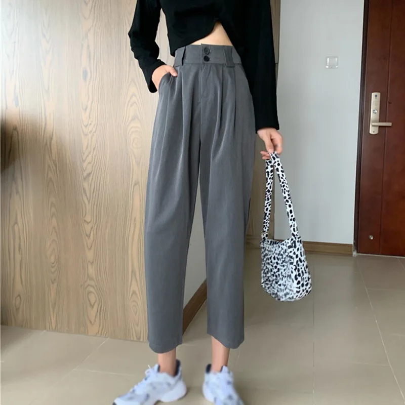 

Women Suit Pants Spring Office Lady Trousers Autumn Korean Fashion Wild Loose Thin Solid Color Straight Nine-Point Suit Pants