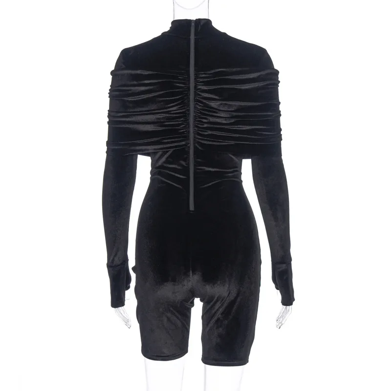

Black Velvet Turtleneck Long Sleeve Bodycon Rompers Womens Jumpsuit Winter Fashion Sexy One Piece Club Outfits