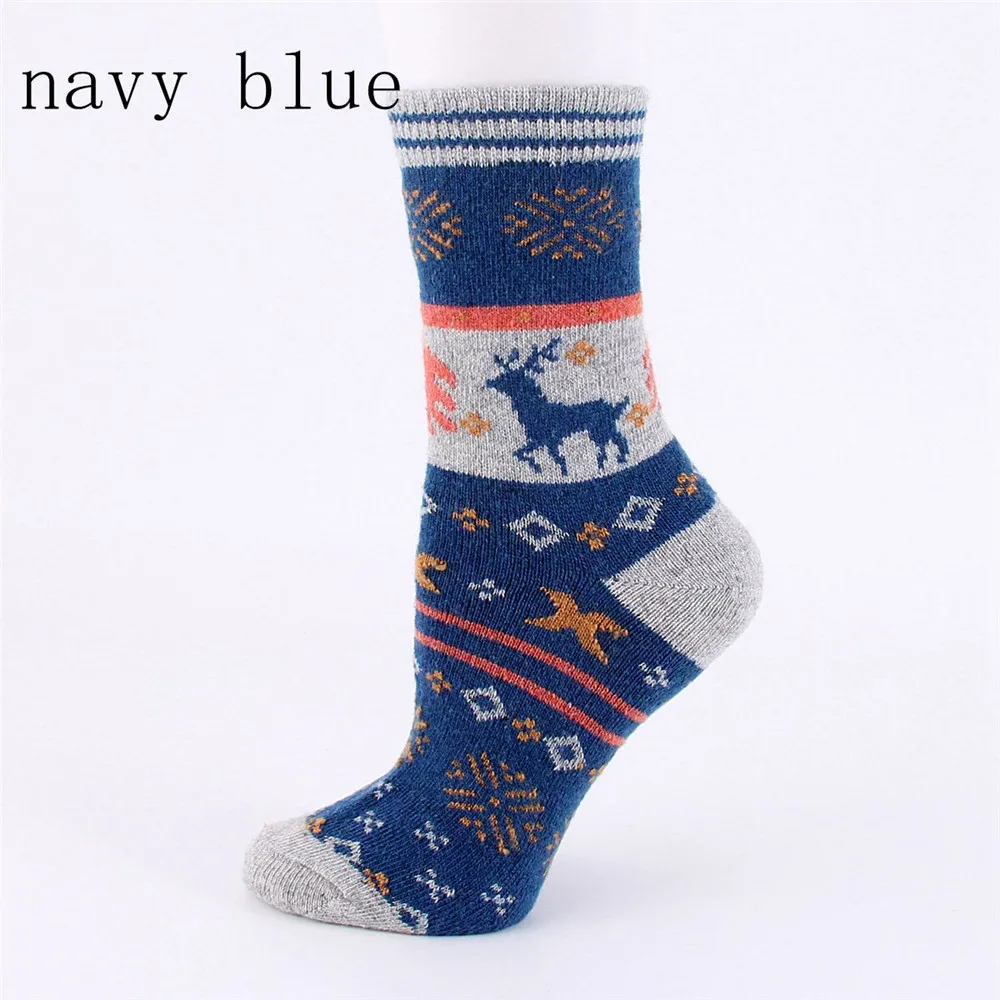 navy blue EIE/зимние женские носки, подарок на Рождество, модные зимние милые шерстяные носки, сумасшедшие носки, женские теплые носки с животными, горячая Распродажа - Цвет: navy blue