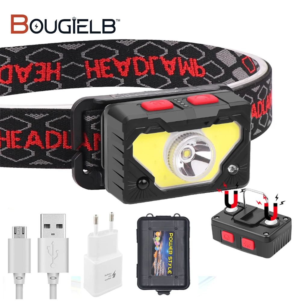 

Фсветильник рь налобный светодиодный с датчиком и зарядкой от USB, 6 режимов