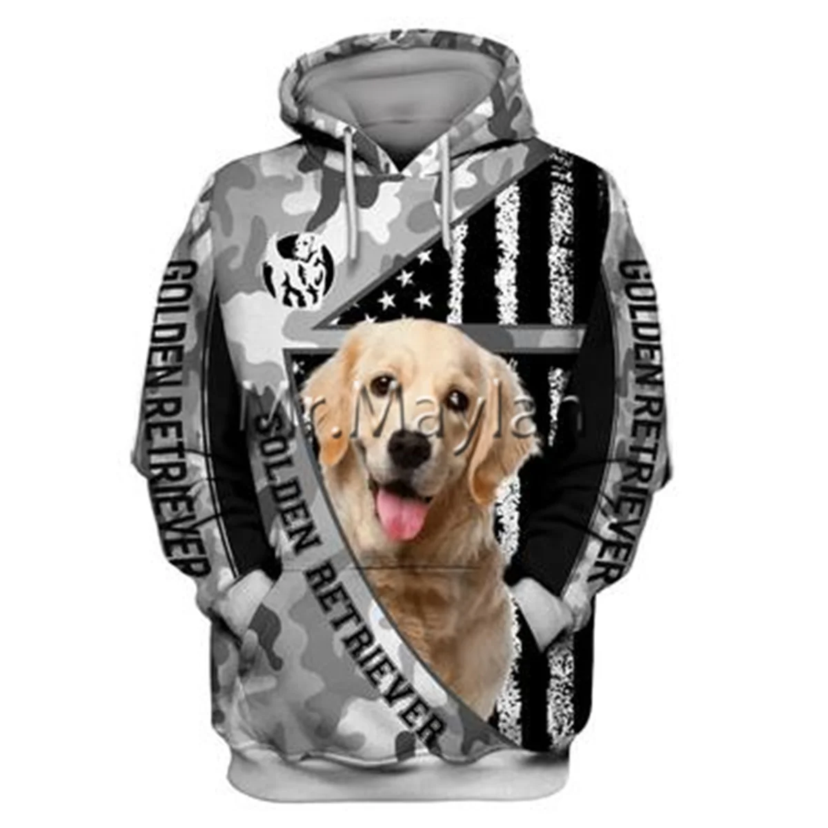 

Мужская/Женская толстовка с капюшоном на молнии с 3D-принтом золотистого ретривера