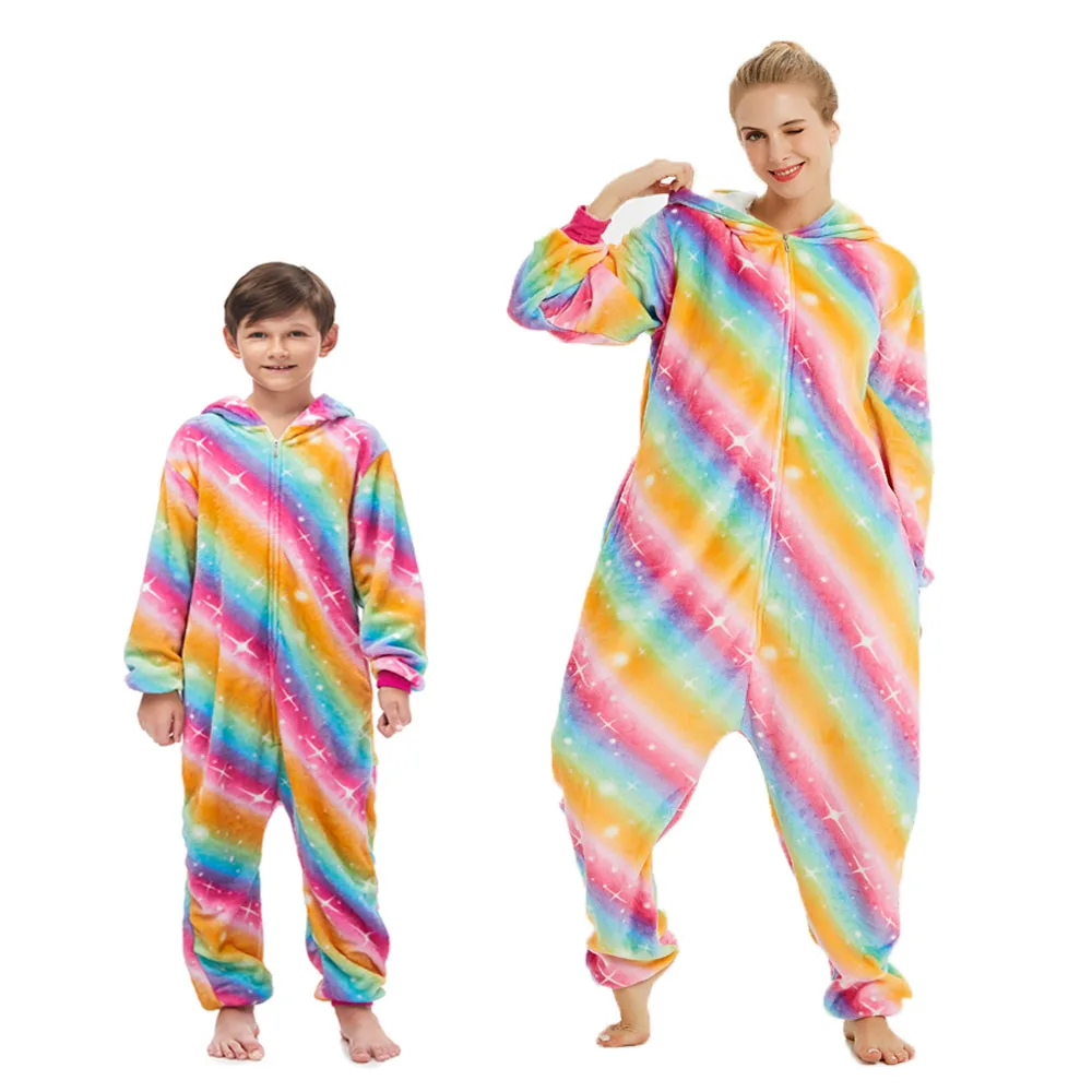 

Family Pajamas Parenty-child Outfit Baby Kigurumi Animal Unicorn Onesie Pajamas Flannel Cartoon Costumes Jumpsuits Zipper