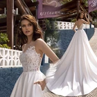 Классическое кружевное пляжное свадебное платье, прозрачное атласное длинное богемное платье с аппликацией на шее, 2021