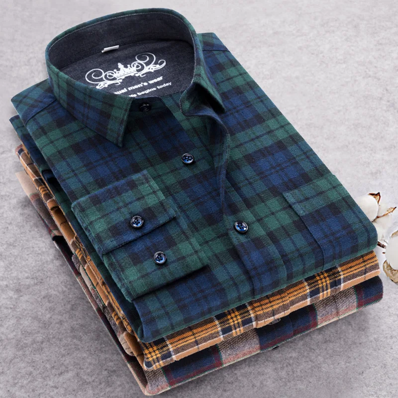 

high quality Mens Shirt New 2019 Flannel Plaid Men's Shirt Long Sleeve 100%Checkered Cotton Loose Plus Big Size 6XL 5XLMale Tops