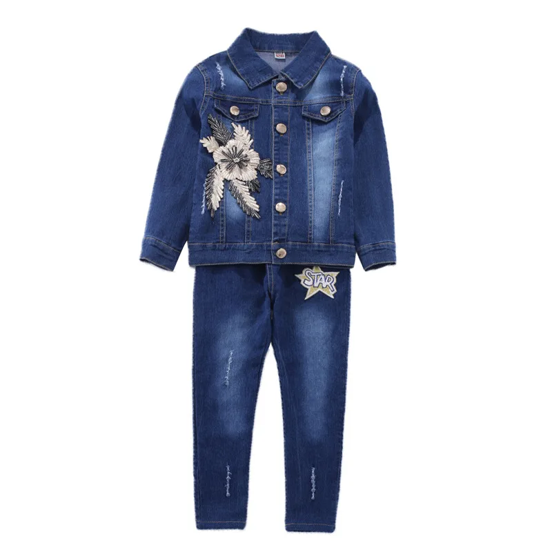 

The new children's clothing suits autumn 2021 girls sequins letters cowboy fashion two-piece cuhk TongChunQiu wholesale