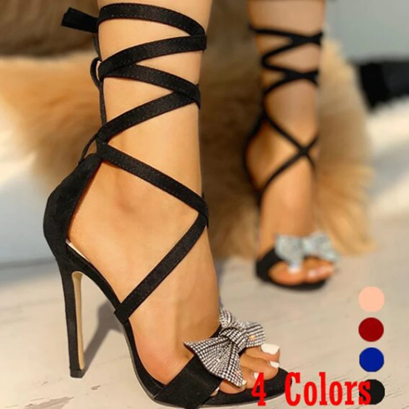 

Women Fashion Sandals 2021 Summer New Models Ladies Super High Heel Shoes Female Trendy Strap Open Toe Rhinestone Sandals