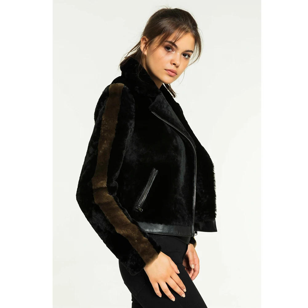 2019 New Womens Black Shearling Jacket Turkey Wool Coat Short Fur Jacket Womens Winter Coats