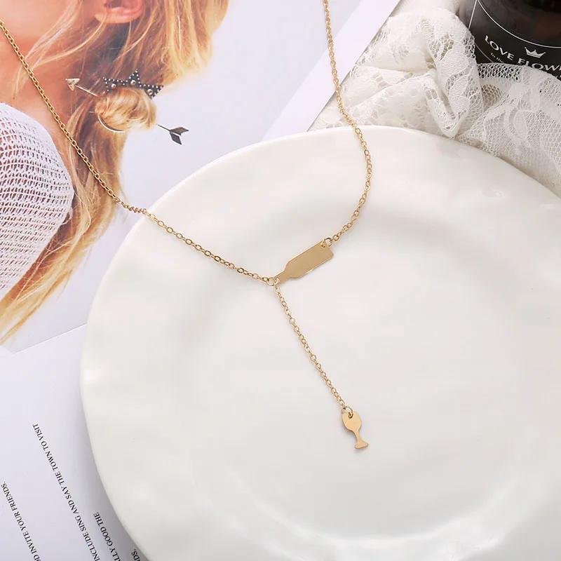 Модная женская бижутерия Modyle милое ожерелье с винным бокалом и бутылкой вина