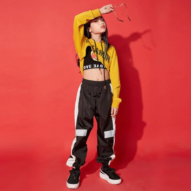 Классная детская желтого цвета в стиле хип хоп толстовки с капюшоном топ брюки