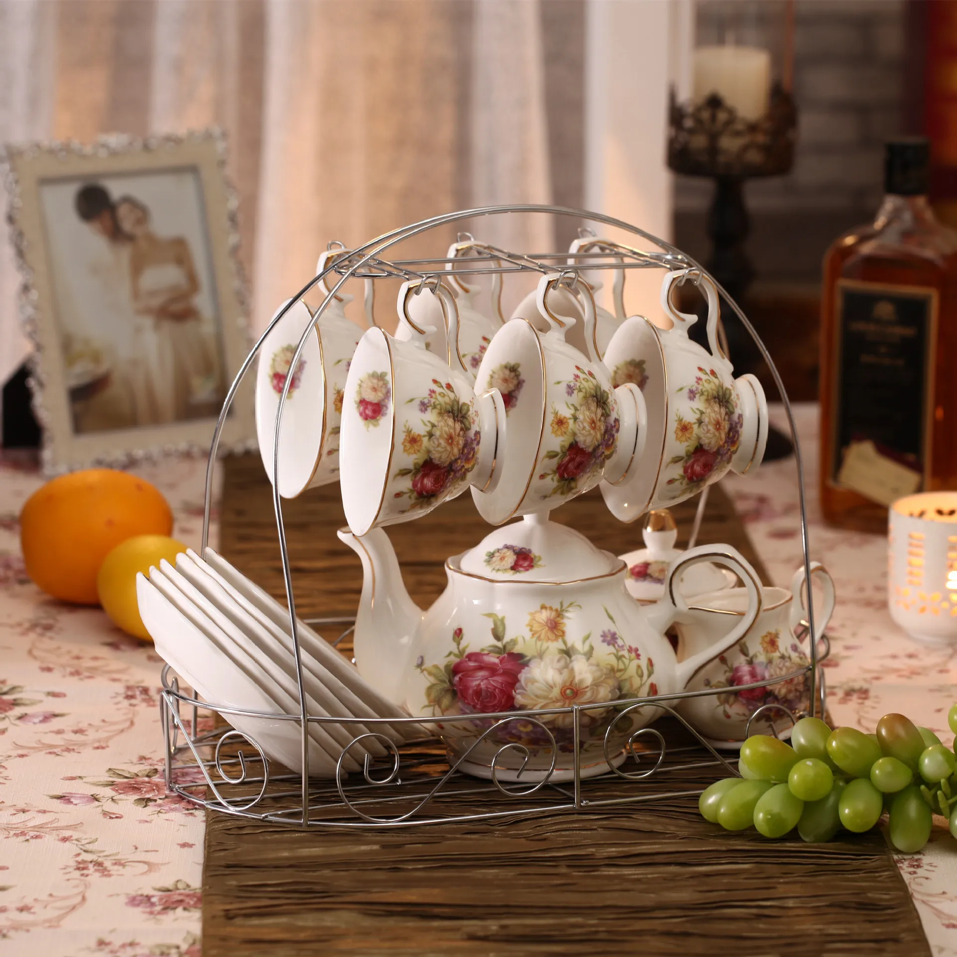 Первоклассный Европейский керамический набор для кофе чайный с металлическим