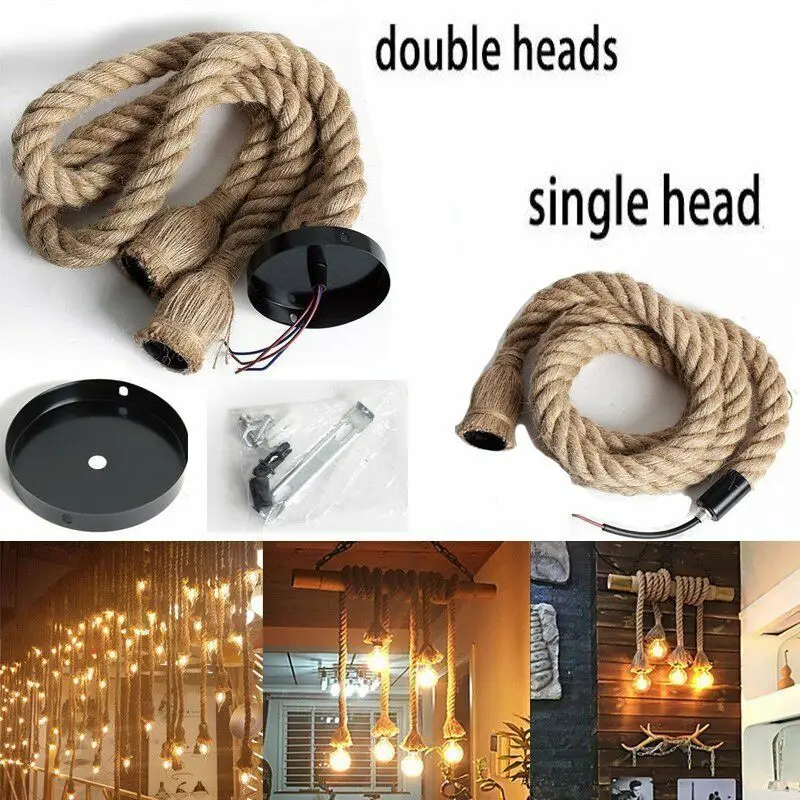 Винтажная пеньковая веревка подвесной светильник освещение в помещении для