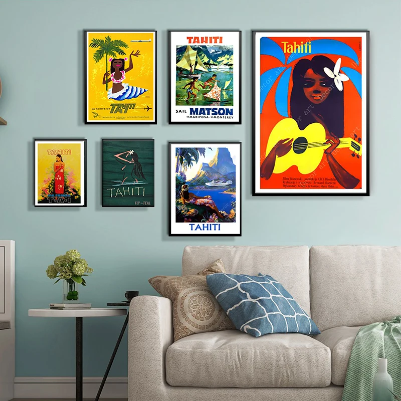 Винтажная Картина на холсте праздничный поп арт Таити винтажные настенные