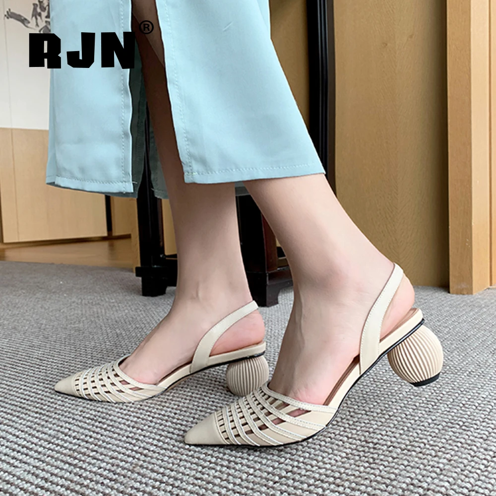 

RJN Fashion Women Sandals Gridding Woven Design High Quality Cow Leather Back Strap Slip-On Shoes Elegant Stylish Sandals RO92