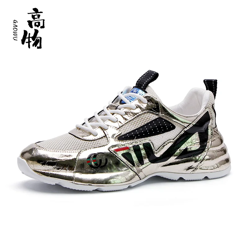 

Sneakers men 2021 summer new leather breathable casual shoes fashion spliced mesh plate shoes fashion platform shoes