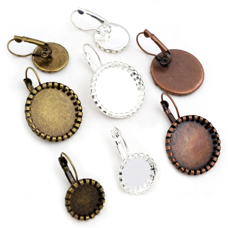 

12mm 20mm 10pcs Black Bronze Bright Silver Plated Women Fashion Style French Lever Back Earrings Blank/Base