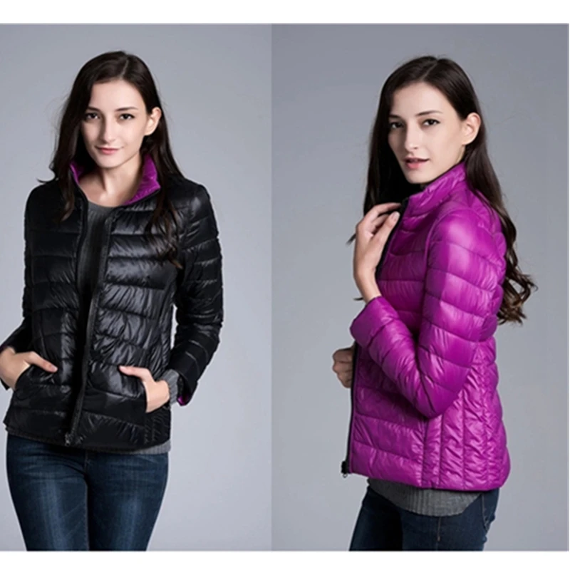 Женский Двухсторонний пуховик легкая Двухсторонняя куртка с перьями парка 2020 |